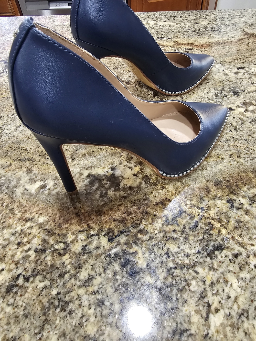 BCBGeneration Navy Pointed Toe Stud-Trim Pump Size 7, 4"heels - Picture 5 of 12